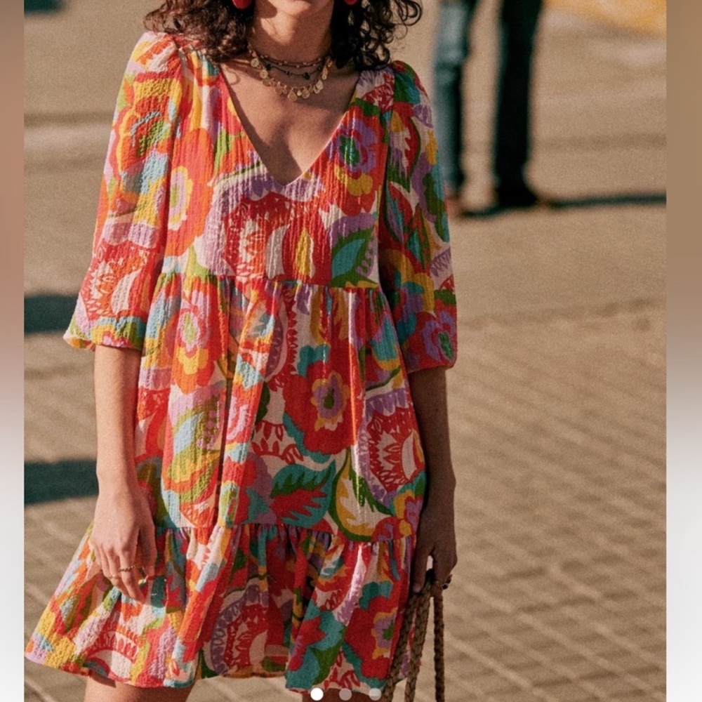 Sezane Vanessa Floral Seventies Multicolor Dress Size 42 US 10